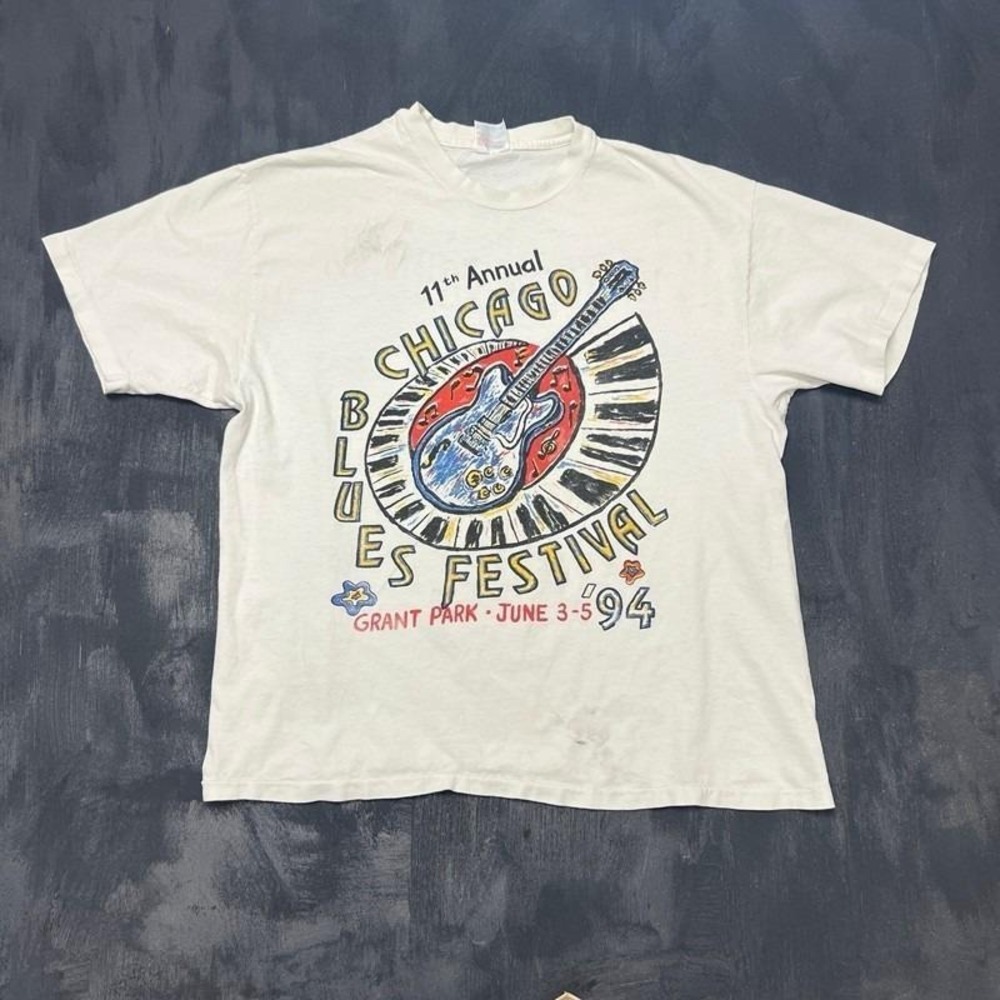 Vintage‎ Chicago Blues Festival Shirt Mens XL White 1990s